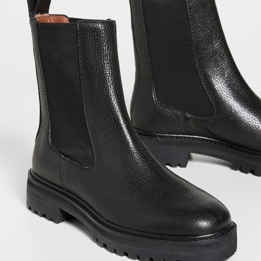 Reformation Katerina Black Leather Lug Sole Chelsea Boots Size 7.5